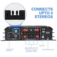 S-288 4CH Bluetooth 5.0 domácí audio zesilovač, RMS 45Wx4, Max 600W HiFi stereo výkon zesilovače USB, SD, FM Class D reproduktor